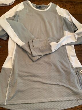 Light Gray and White Long Sleeve Athleta Athletic Top